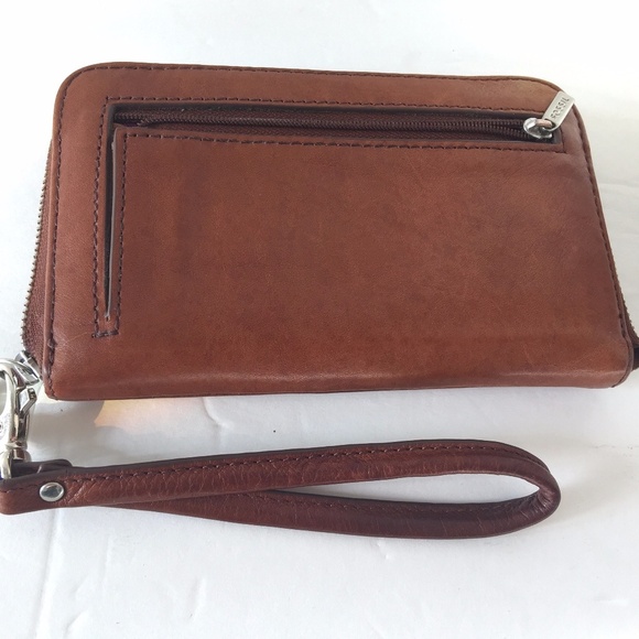 Fossil Brown Saddle Cognac Leather Zip Up Wallet - Picture 5 of 6